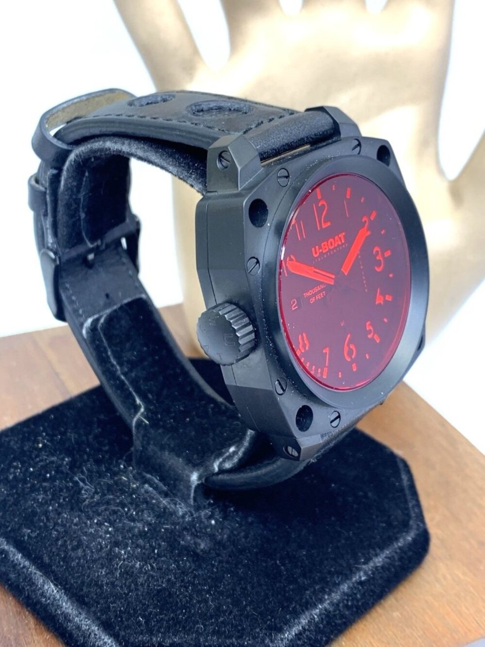 U-Boat Men's Watch 1846 Lefty Swiss Automatic Black Red Face Leather Strap 43mm - Picture 13 of 13